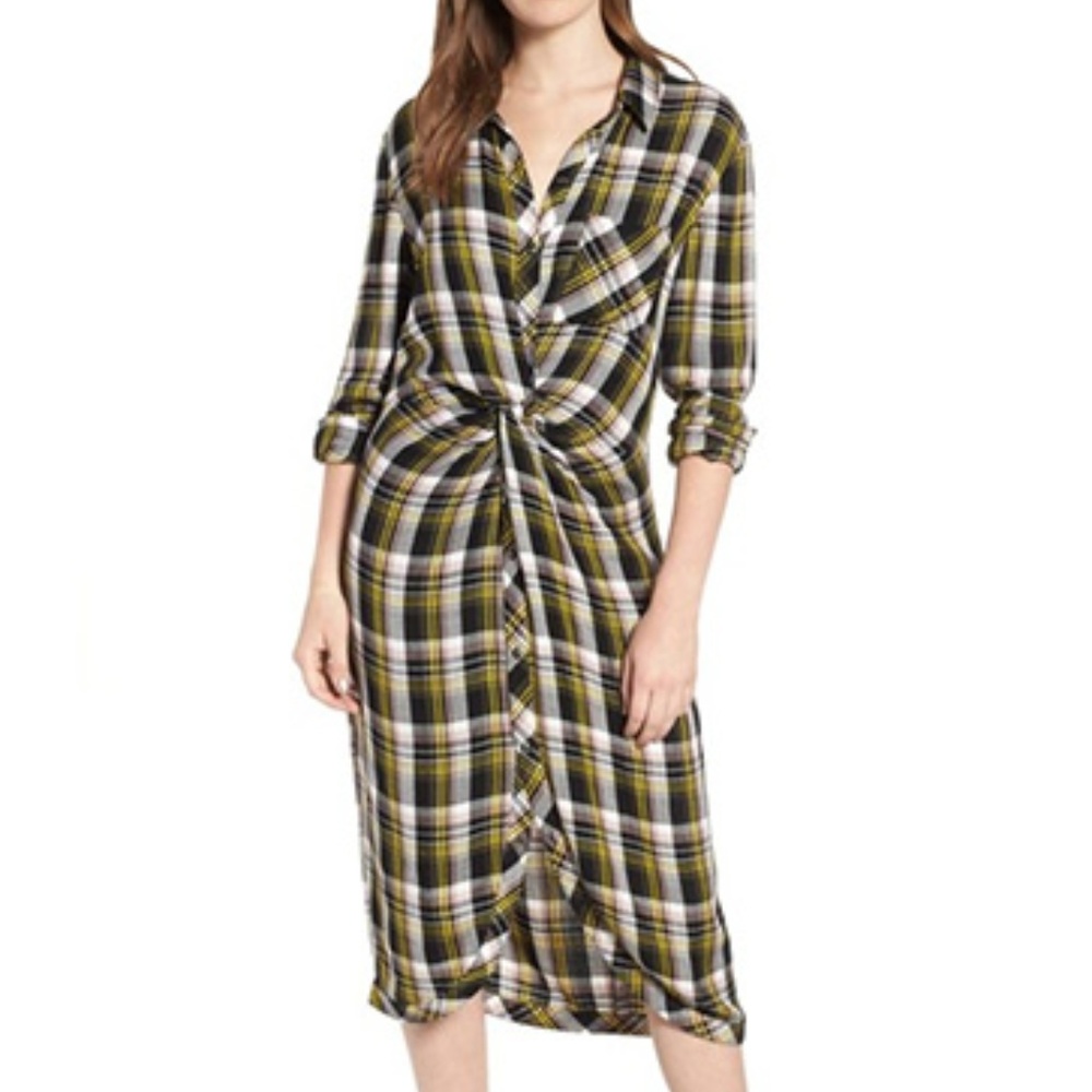 Caslon Knot Twist Front Plaid Shirtdress XL